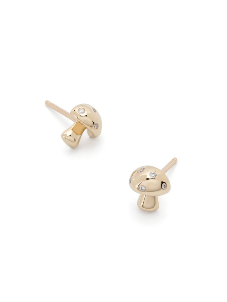 14k Yellow Gold Enchanted Mushroom Diamond Earrings