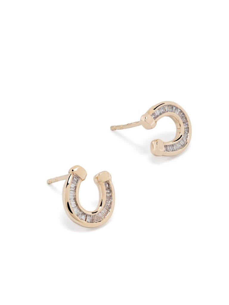 14k Yellow Gold Horseshoe Diamond Stud Earrings