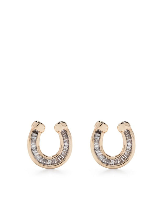 14k Yellow Gold Horseshoe Diamond Stud Earrings