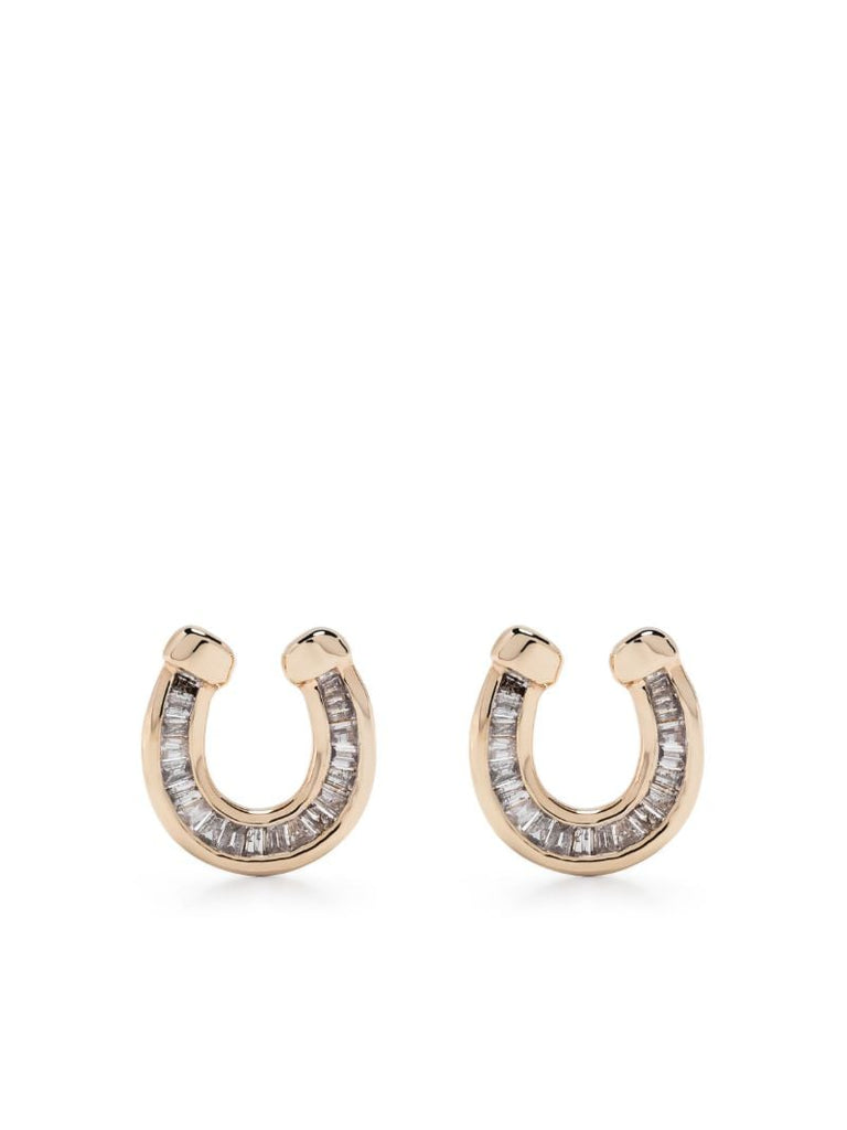 14k Yellow Gold Horseshoe Diamond Stud Earrings