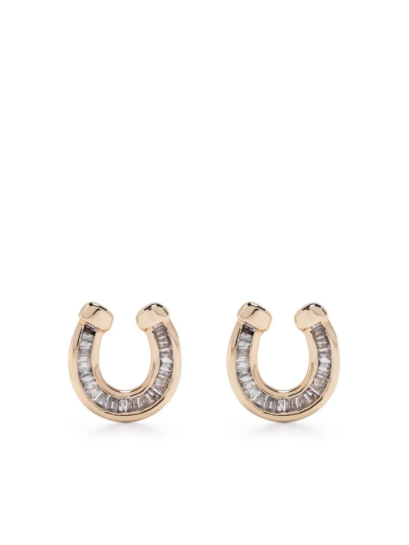 14k Yellow Gold Horseshoe Diamond Stud Earrings
