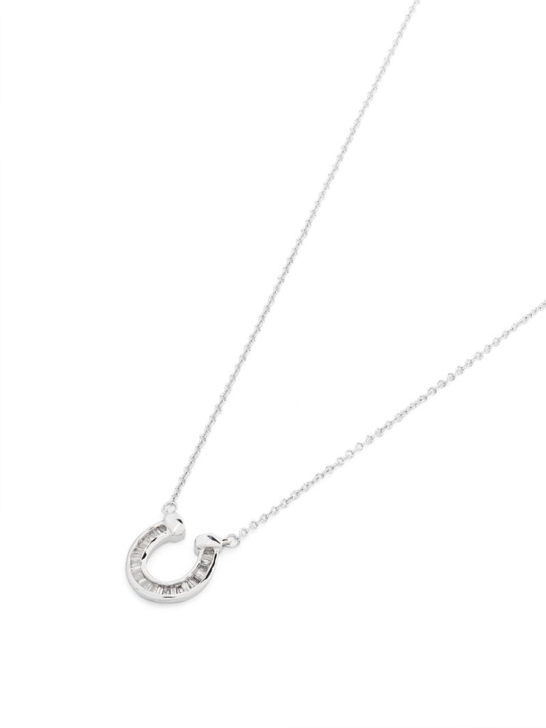 Sterling Silver Baguette Horseshoe Diamond Necklace