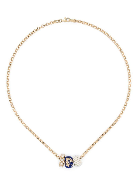 14k Yellow Gold Bead Party Diamond and Pearl Necklace