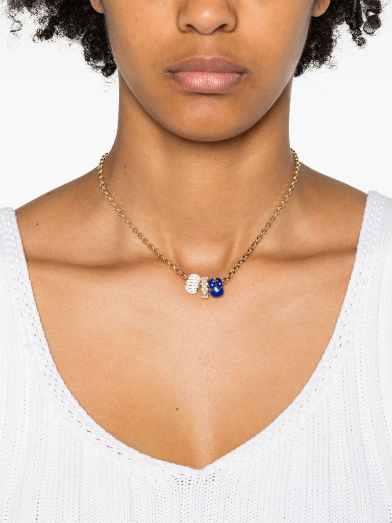 14k Yellow Gold Bead Party Diamond and Pearl Necklace