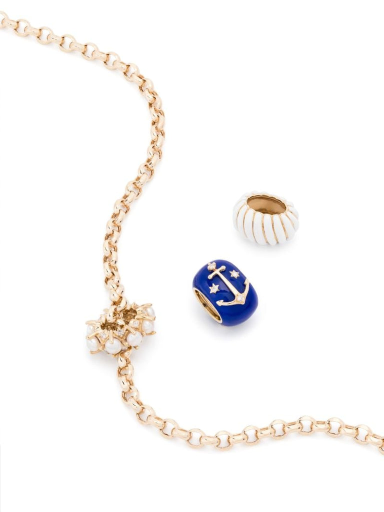 14k Yellow Gold Bead Party Diamond and Pearl Necklace