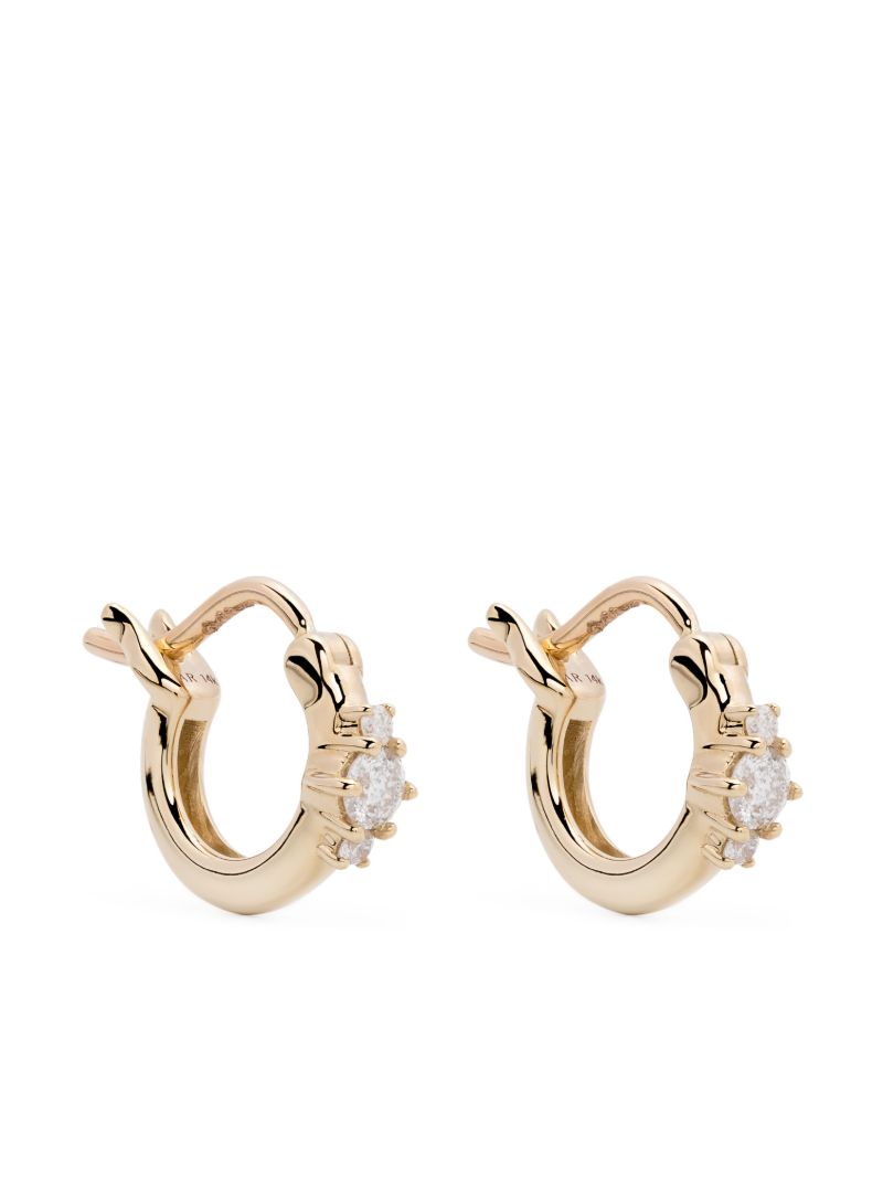 14k Yellow Gold Trio Diamond Huggie-hoop Earrings