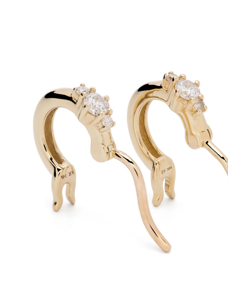 14k Yellow Gold Trio Diamond Huggie-hoop Earrings