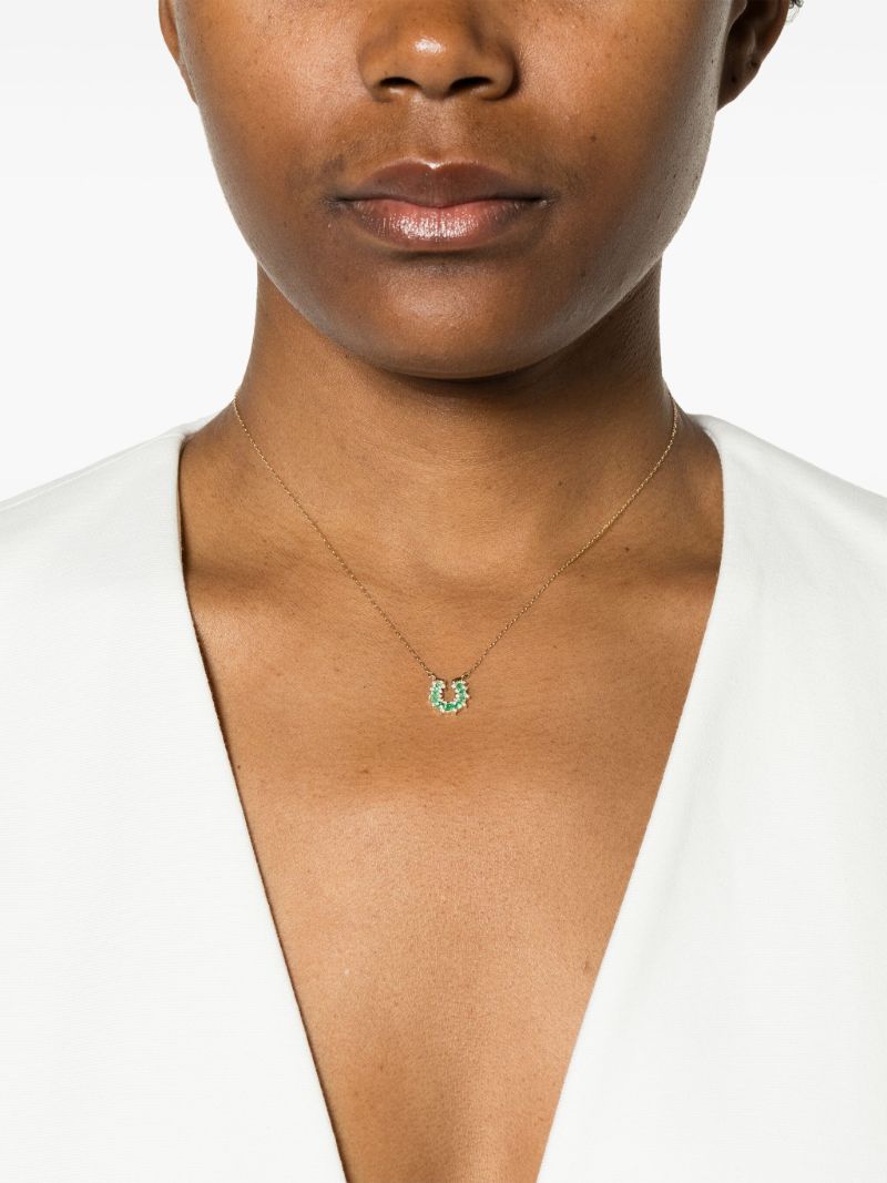 14k Yellow Gold Horseshoe Diamond and Emerald Necklace