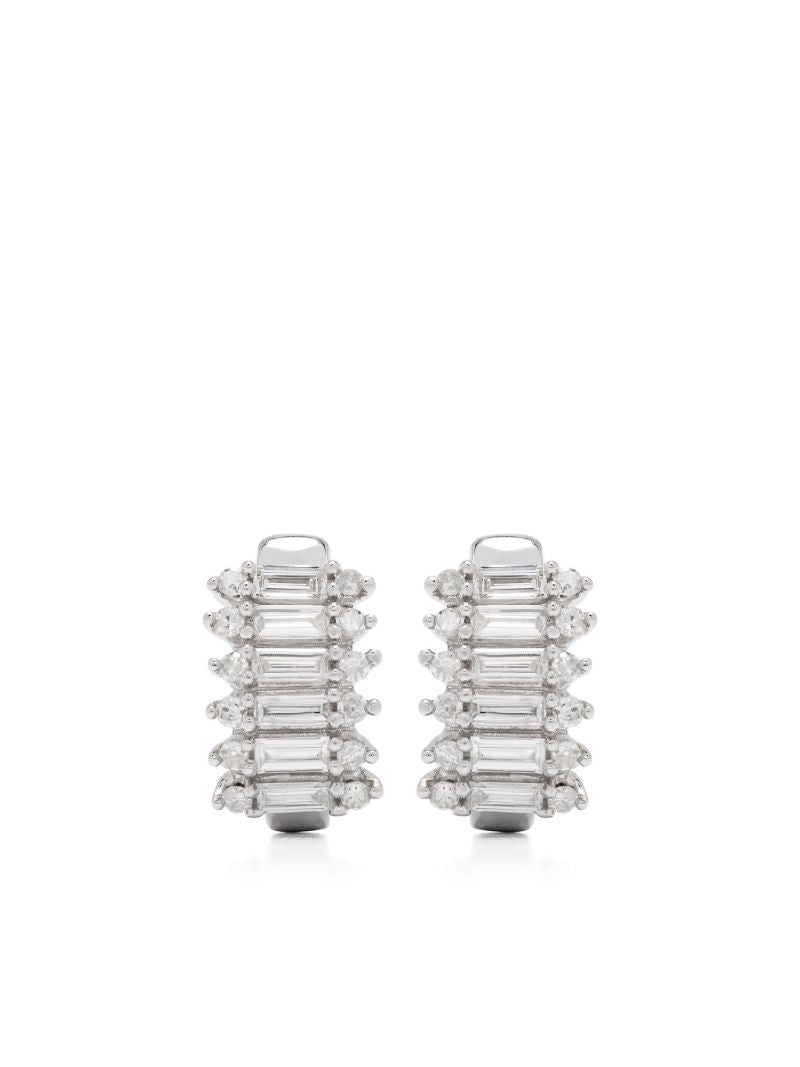 Sterling Silver Stack Baguette Diamond Earrings