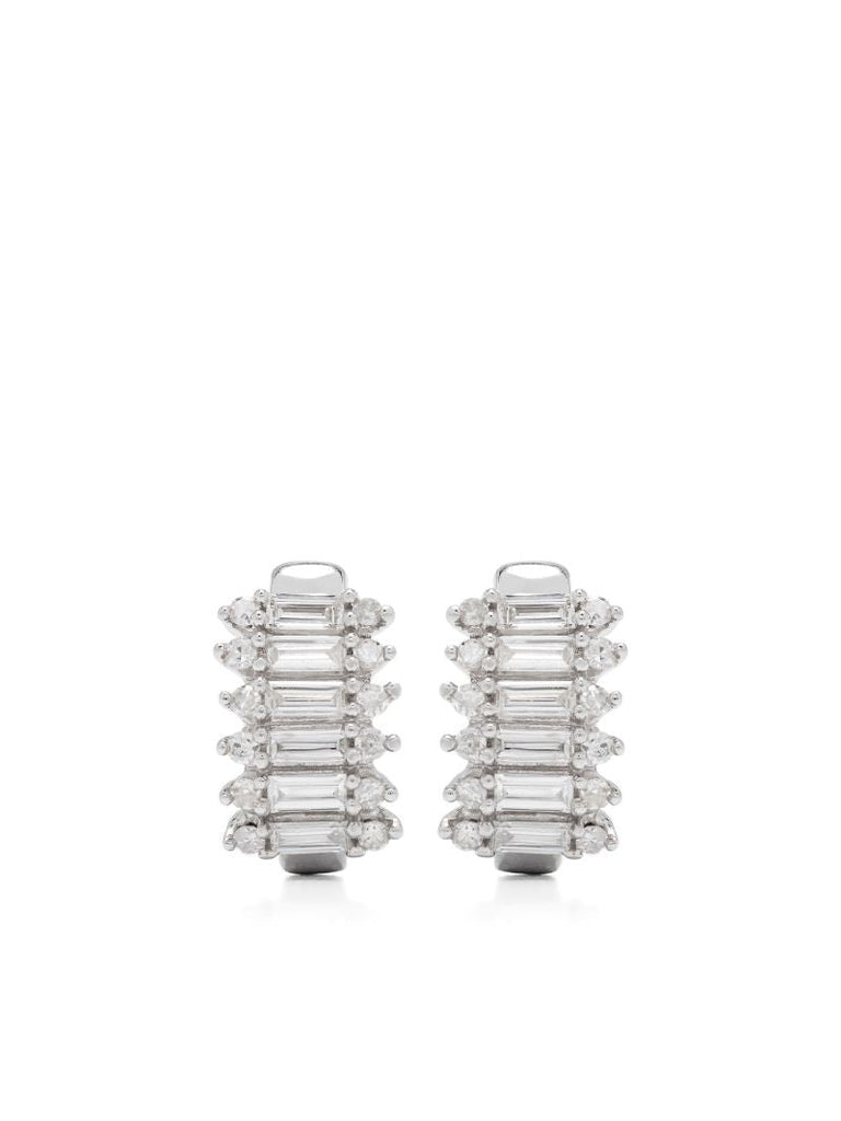 Sterling Silver Stack Baguette Diamond Earrings