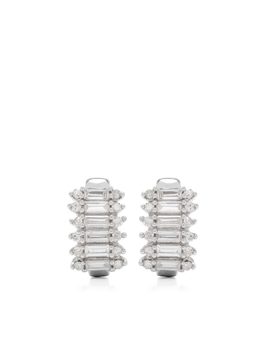 Sterling Silver Stack Baguette Diamond Earrings