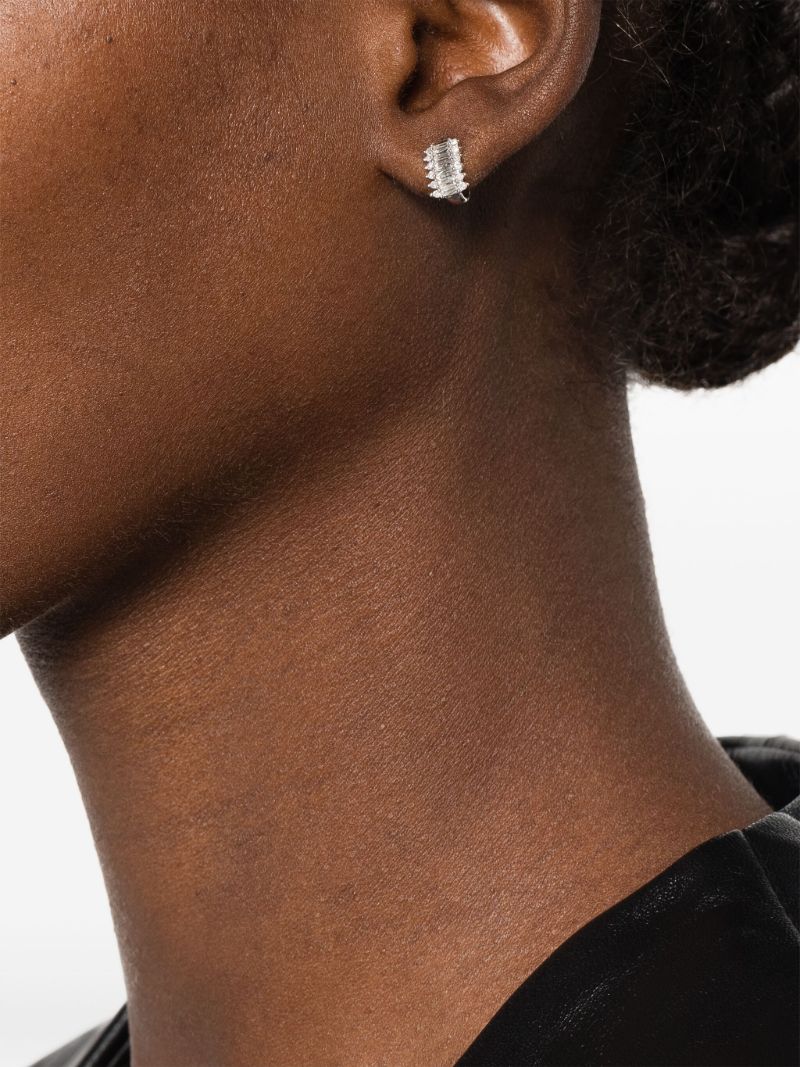 Sterling Silver Stack Baguette Diamond Earrings