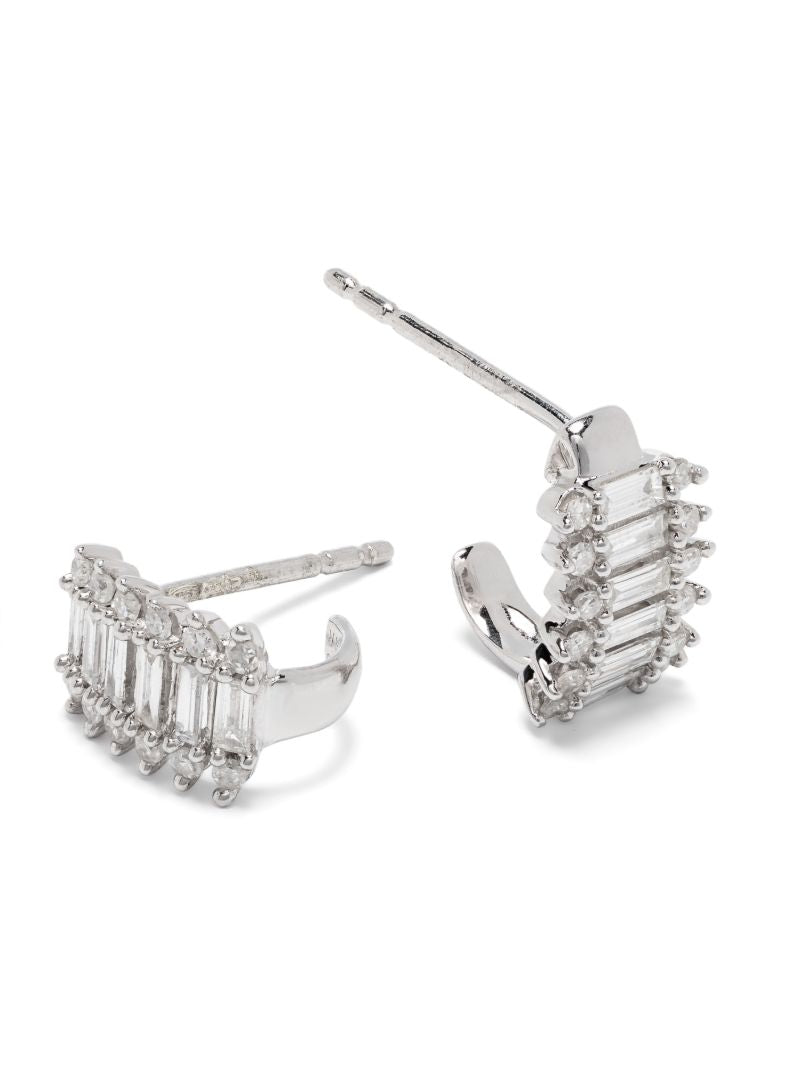Sterling Silver Stack Baguette Diamond Earrings