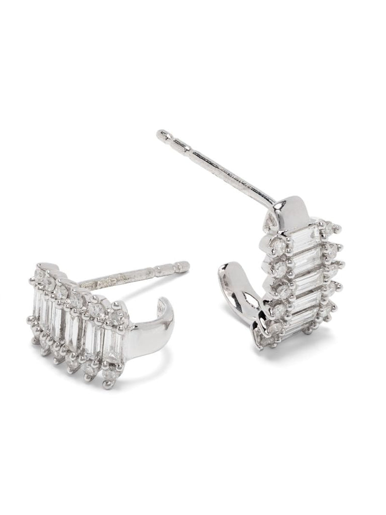 Sterling Silver Stack Baguette Diamond Earrings
