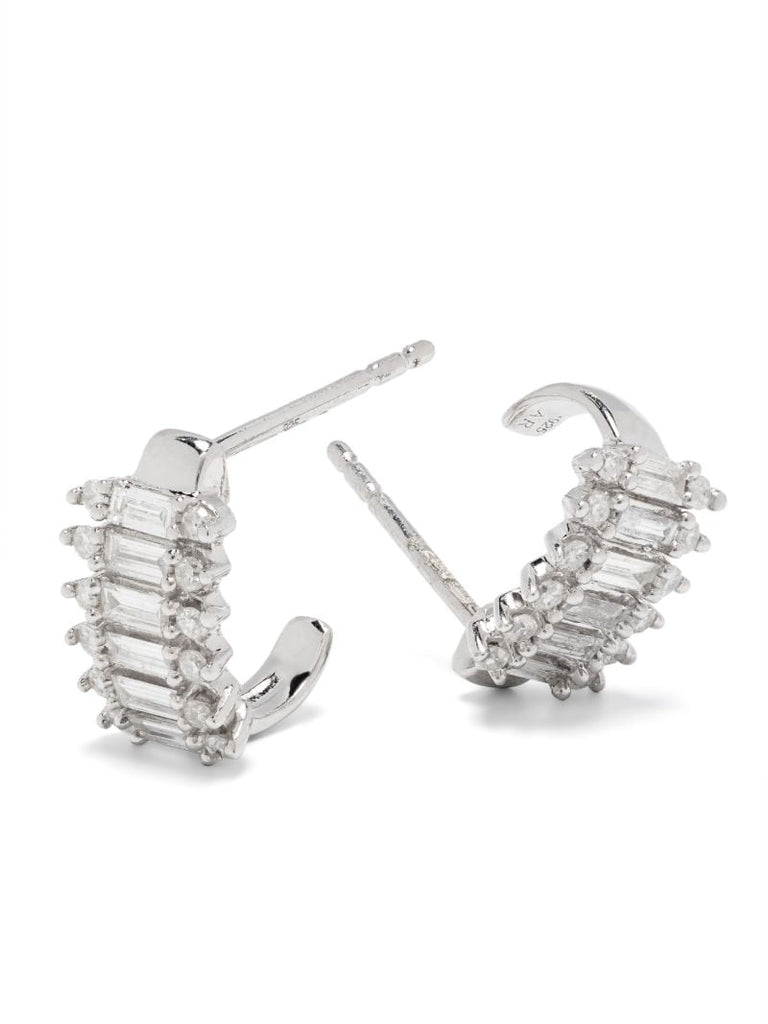 Sterling Silver Stack Baguette Diamond Earrings