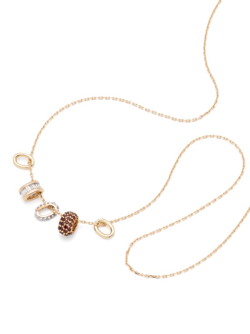 14k Yellow Gold Bead Party Diamond and Garnet Necklace