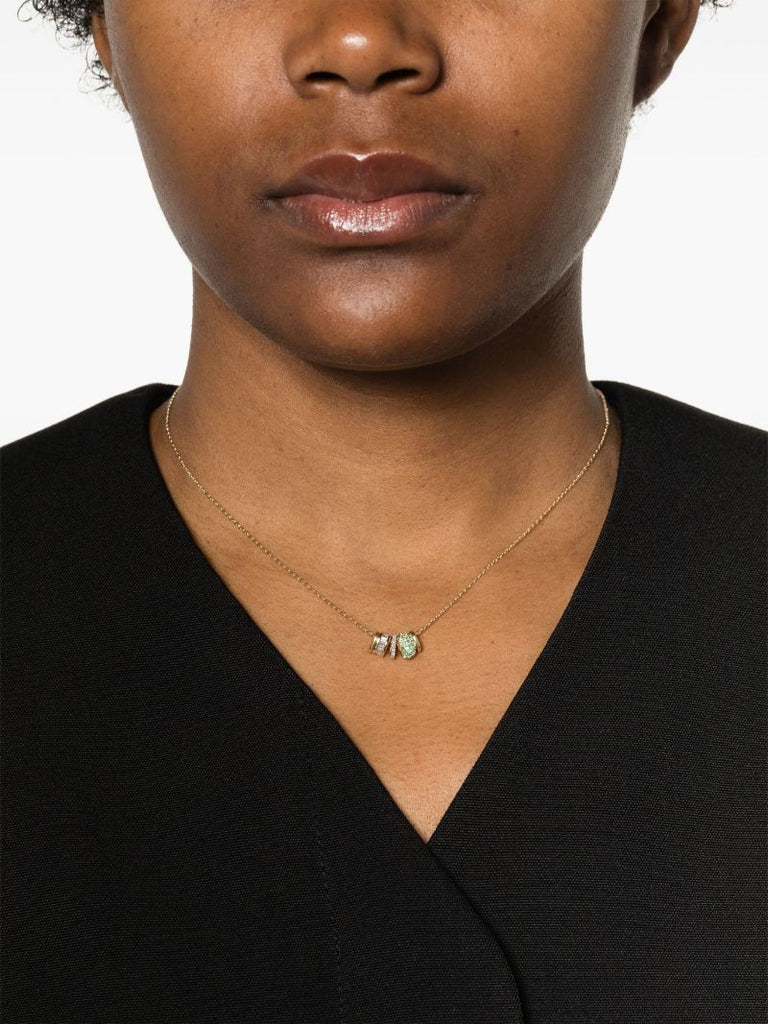 14k Yellow Gold Bead Party Diamond and Emerald Necklace