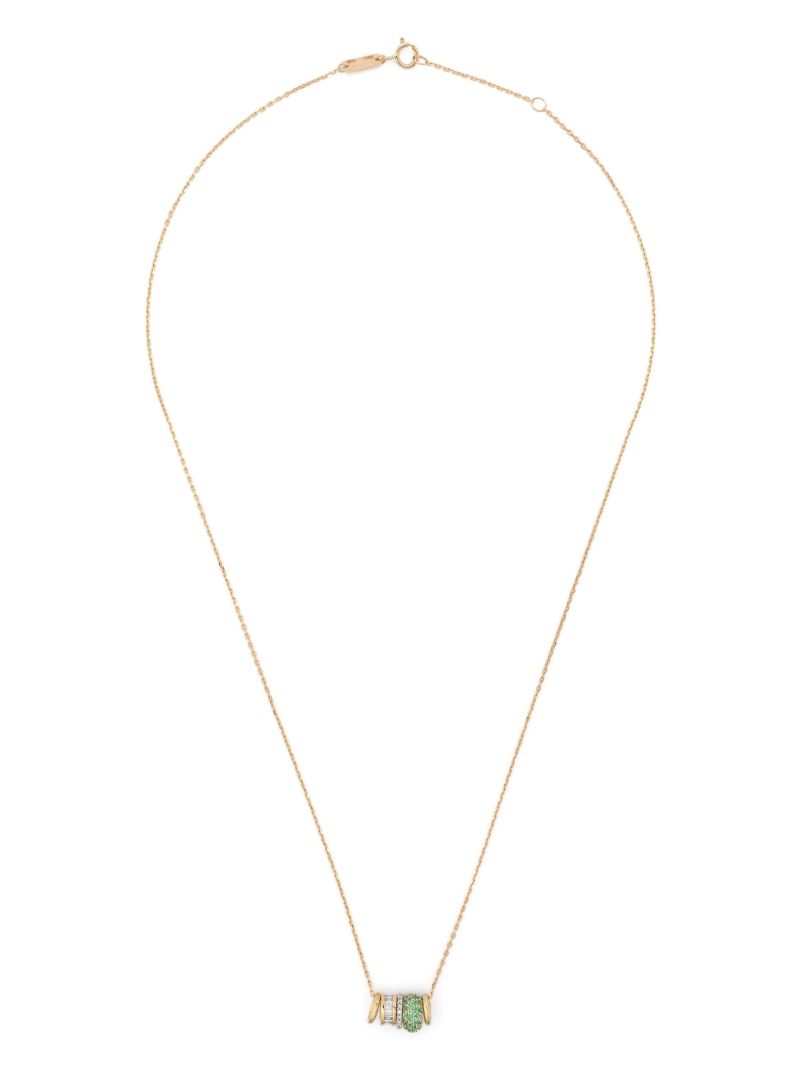 14k Yellow Gold Bead Party Diamond and Emerald Necklace