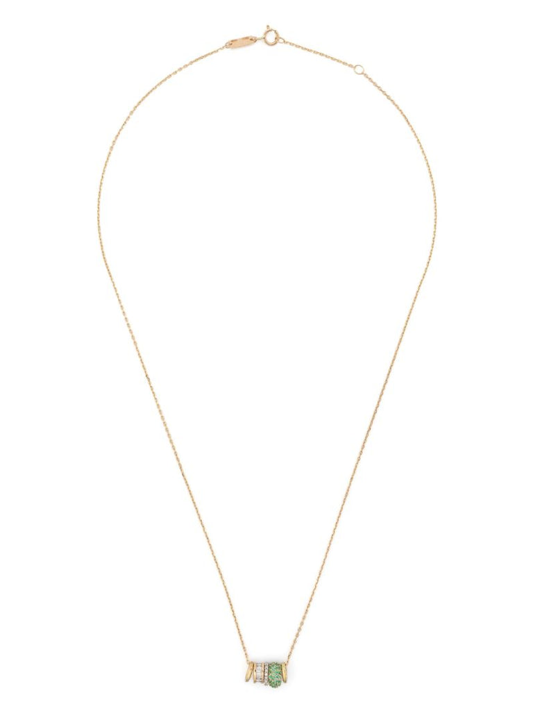 14k Yellow Gold Bead Party Diamond and Emerald Necklace