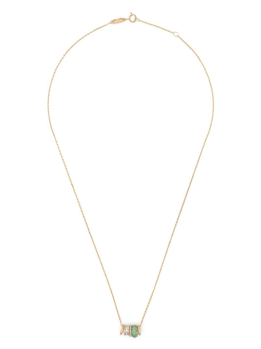 14k Yellow Gold Bead Party Diamond and Emerald Necklace