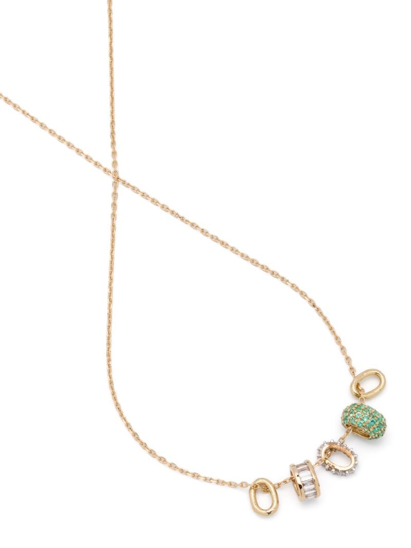 14k Yellow Gold Bead Party Diamond and Emerald Necklace