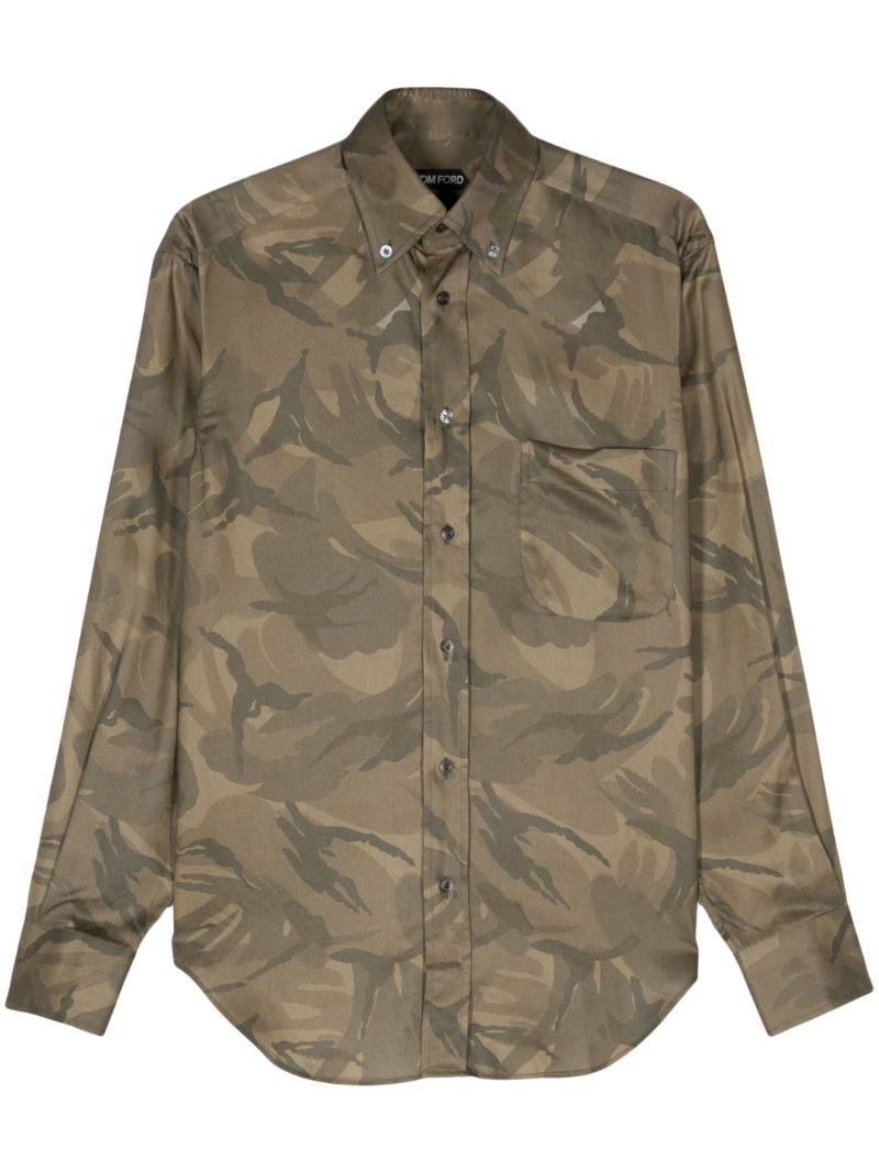Green Camouflage-print Button-down Shirt