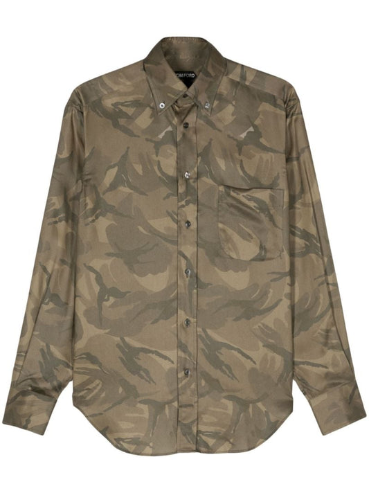 Green Camouflage-print Button-down Shirt