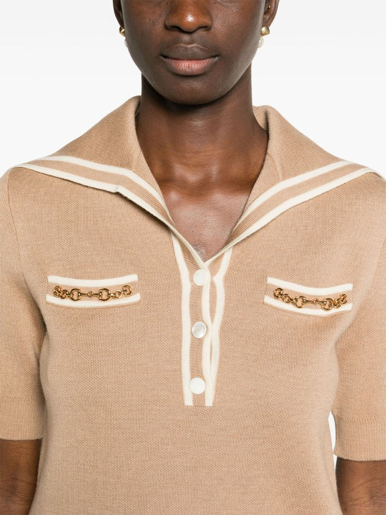 Brown Horsebit Wool Top