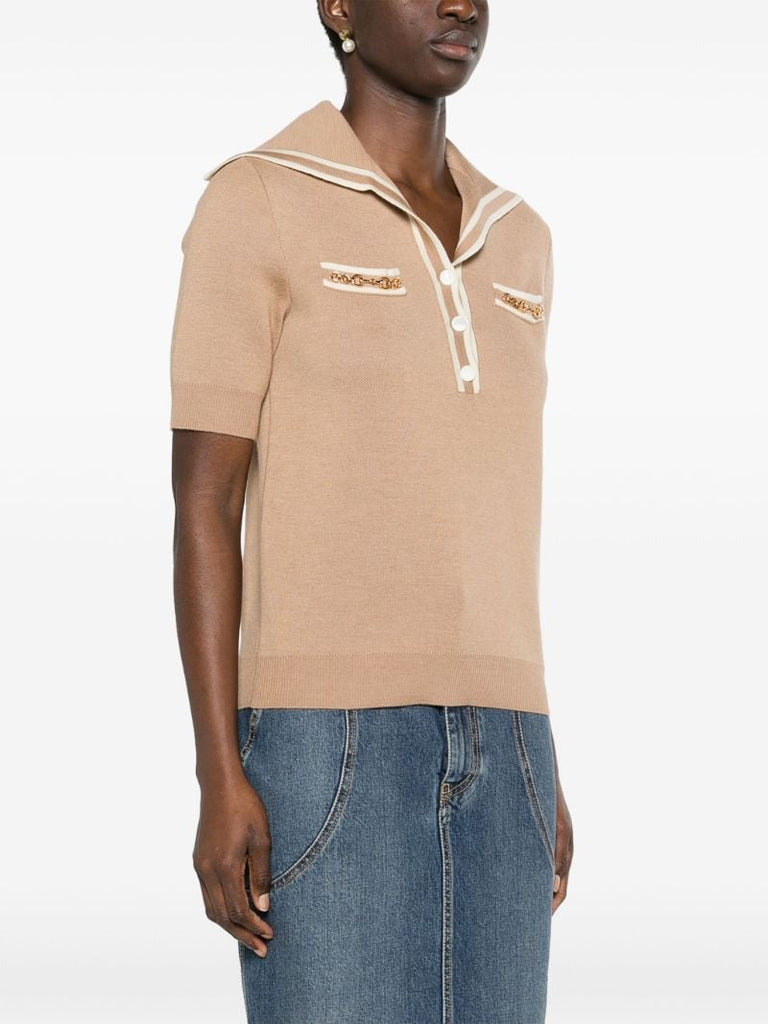 Brown Horsebit Wool Top