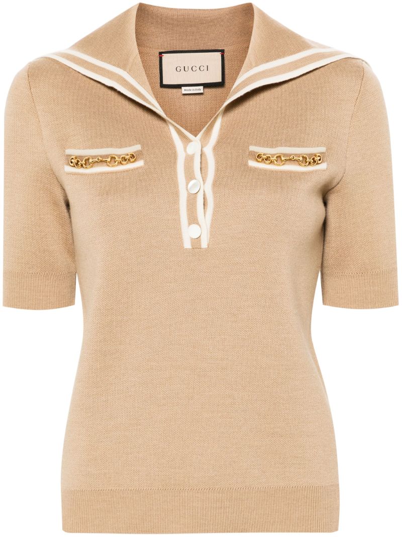 Brown Horsebit Wool Top