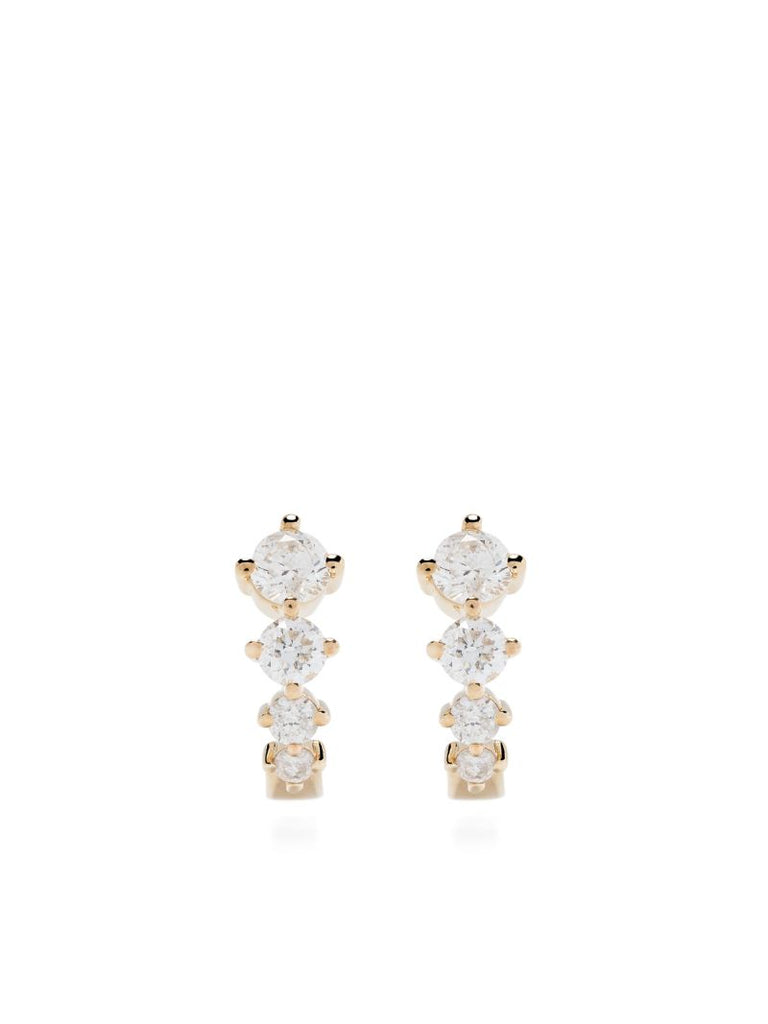 14k Yellow Gold J Hoop Diamond Earrings