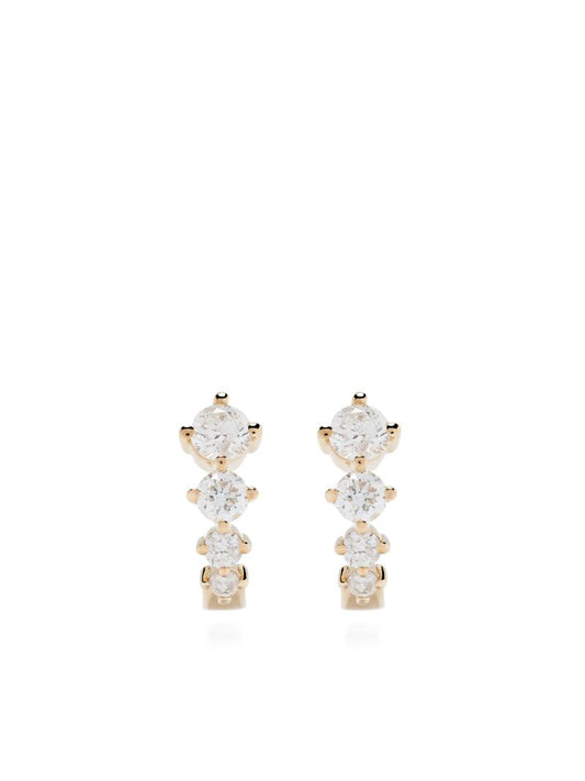 14k Yellow Gold J Hoop Diamond Earrings