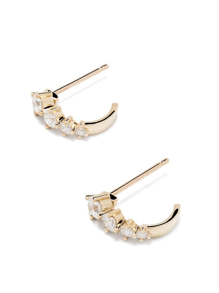 14k Yellow Gold J Hoop Diamond Earrings