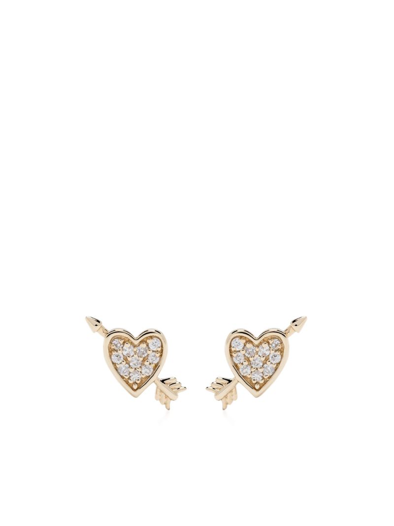 14k Yellow Gold Heart + Arrow Diamond Earrings