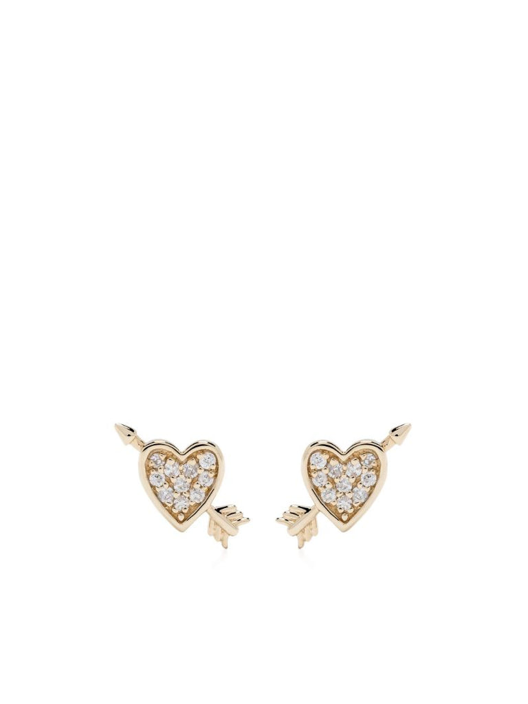 14k Yellow Gold Heart + Arrow Diamond Earrings