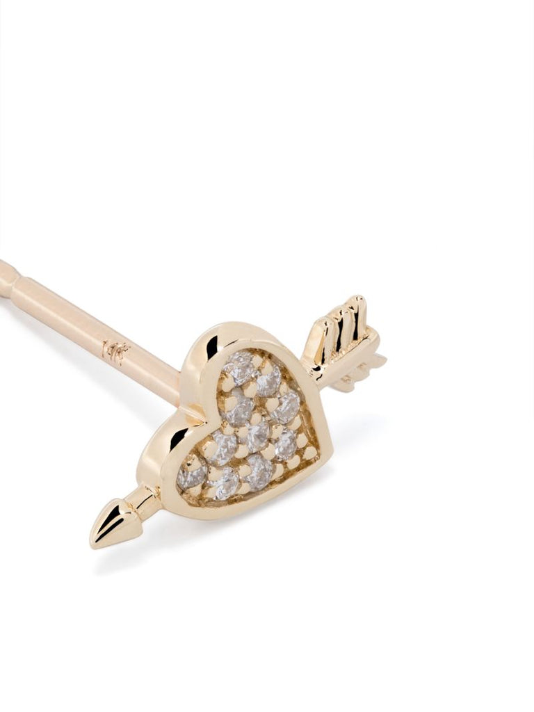 14k Yellow Gold Heart + Arrow Diamond Earrings