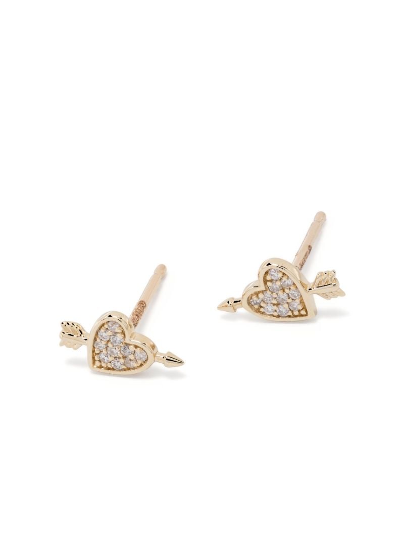 14k Yellow Gold Heart + Arrow Diamond Earrings