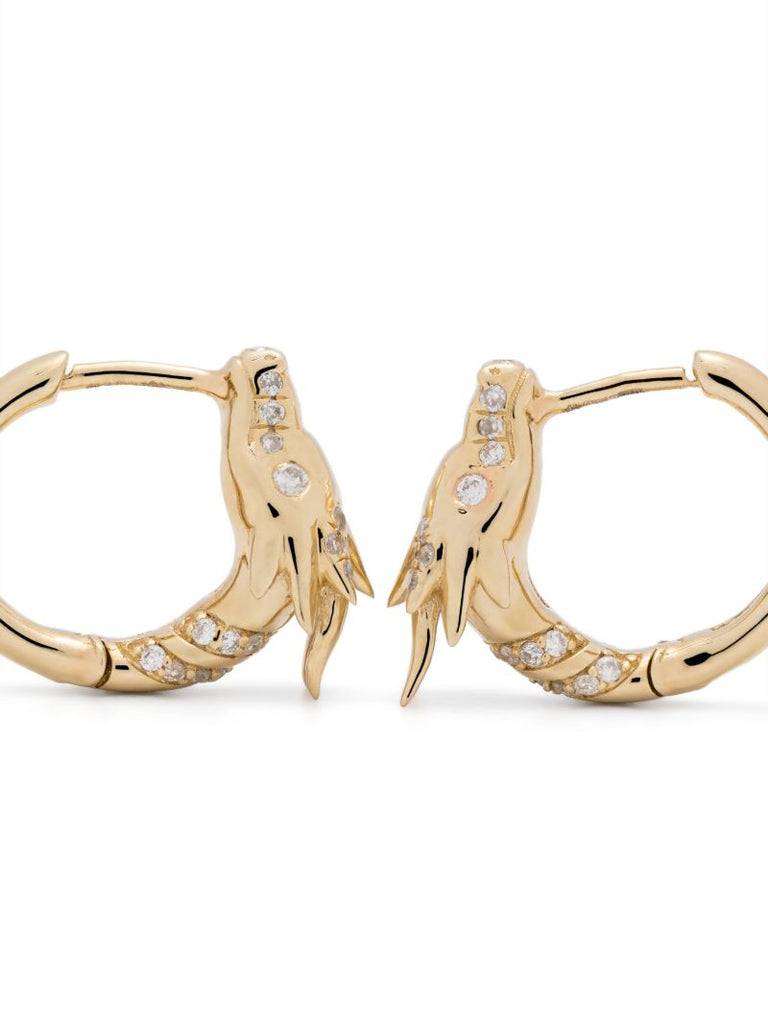 14k Yellow Gold Dragon Diamond Huggie-hoop Earrings