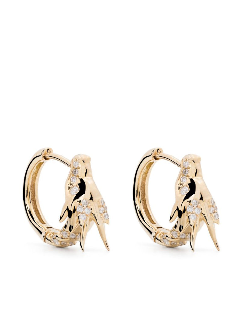 14k Yellow Gold Dragon Diamond Huggie-hoop Earrings