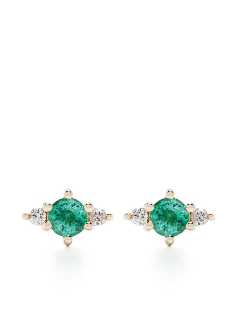 14k Yellow Gold Trio Diamond and Emerald Earrings