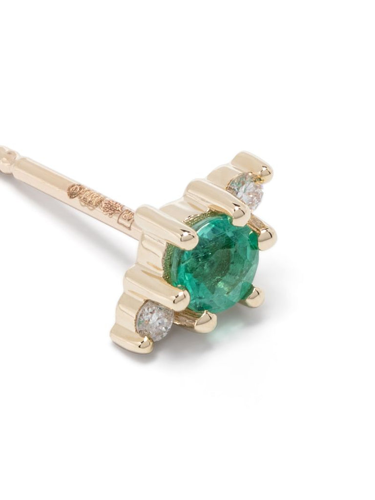 14k Yellow Gold Trio Diamond and Emerald Earrings