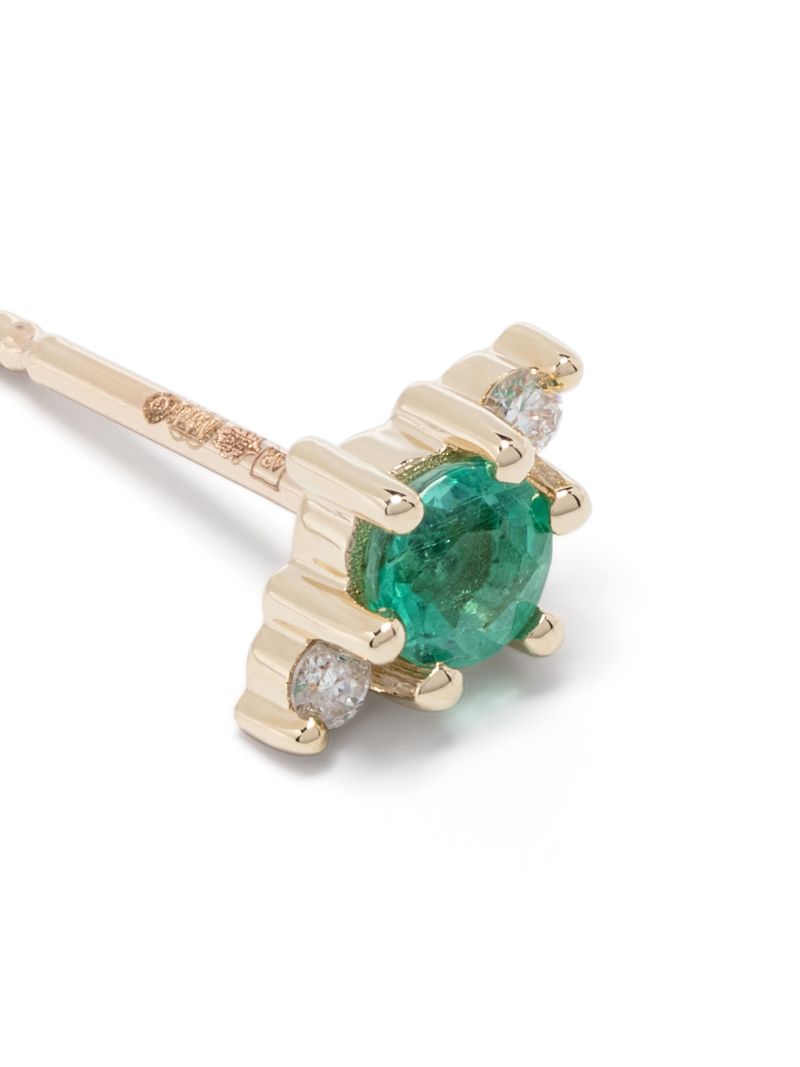 14k Yellow Gold Trio Diamond and Emerald Earrings