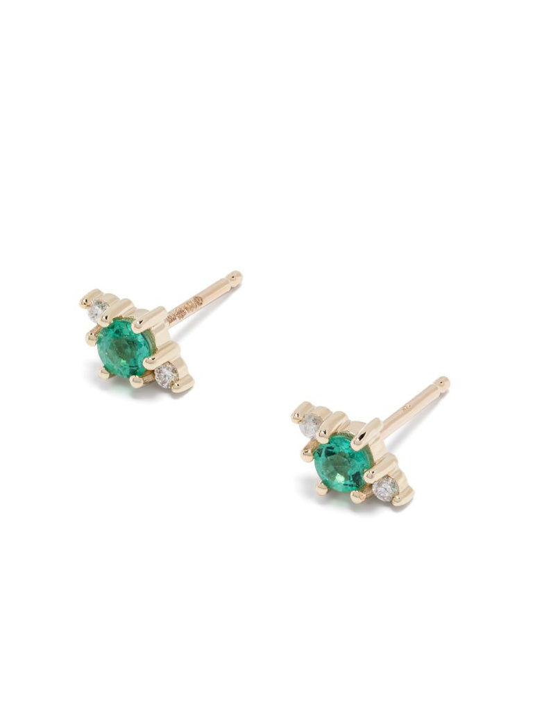 14k Yellow Gold Trio Diamond and Emerald Earrings