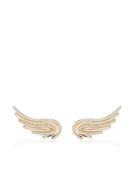 14k Yellow Gold Large Flight Wings Diamond Earrings