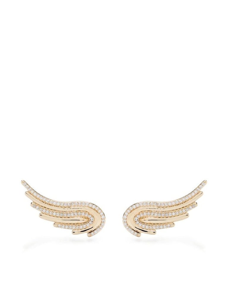 14k Yellow Gold Large Flight Wings Diamond Earrings