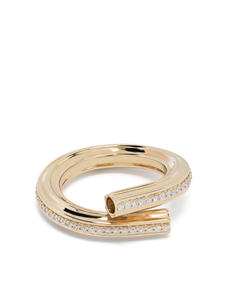 14k Yellow Gold Pasta Macaroni Eternity Diamond Ring