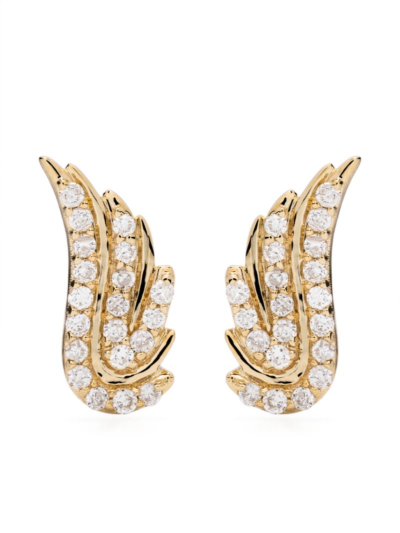 14k Yellow Gold Wing Diamond Earrings