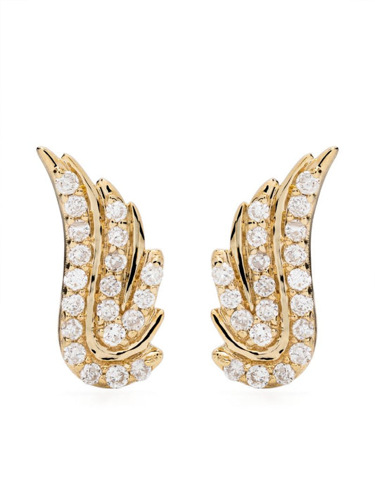 14k Yellow Gold Wing Diamond Earrings