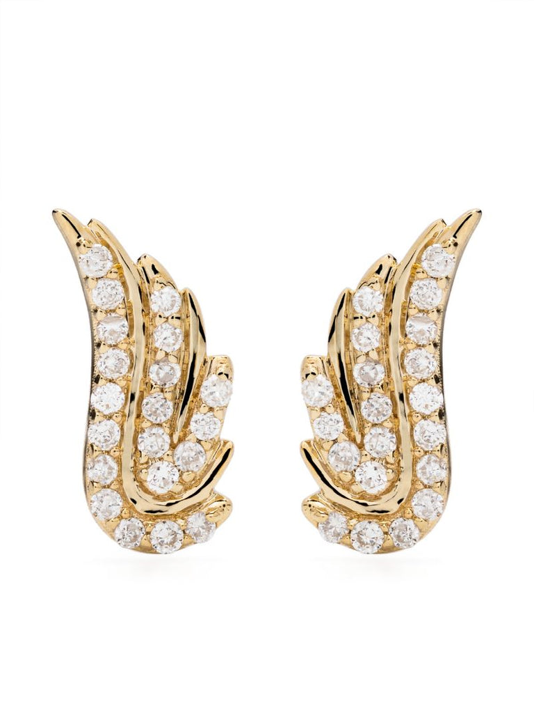 14k Yellow Gold Wing Diamond Earrings
