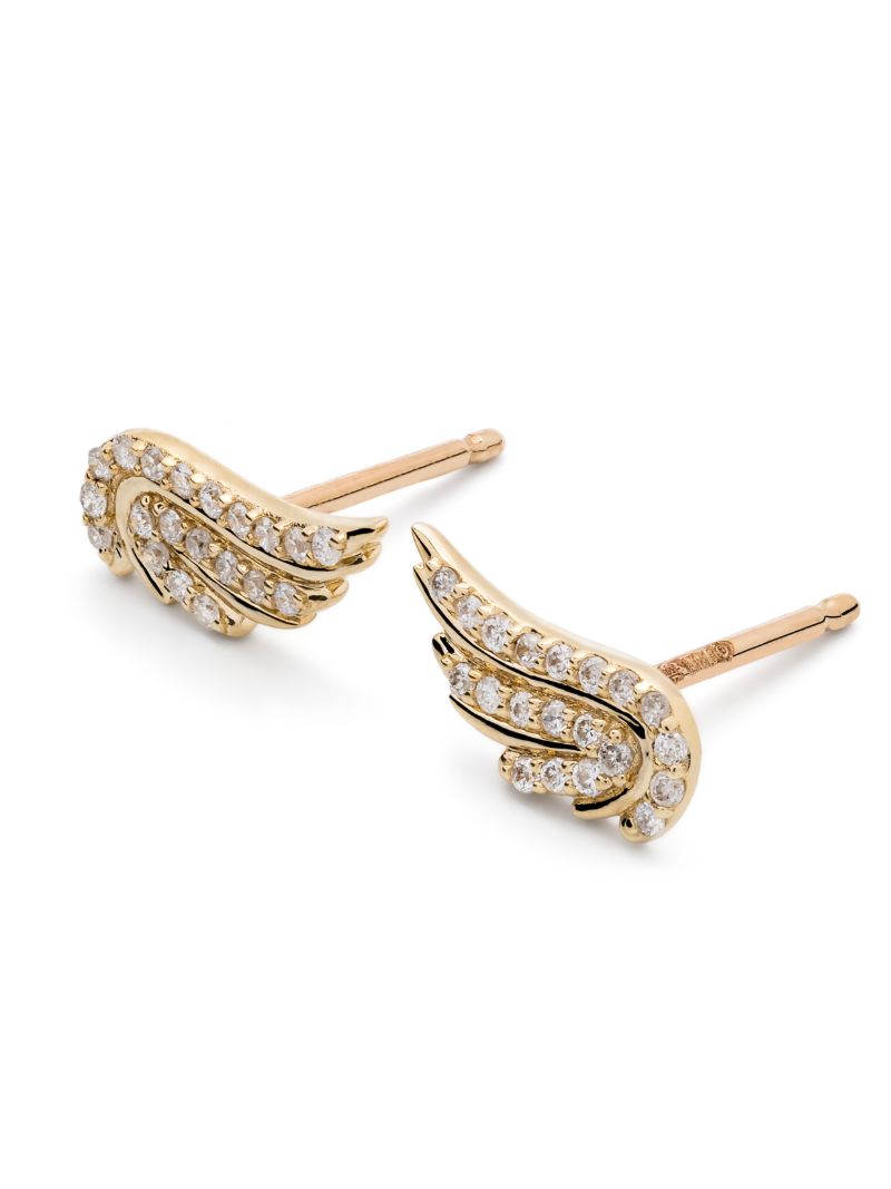 14k Yellow Gold Wing Diamond Earrings